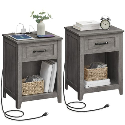 Farmhouse Nightstands with Charging Station (2 Count)