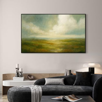 36"x60" Extra Large Framed Wall Art Soft Pastel Hills Dreamy Landscape Illustration for Home Living Room Bedroom Decor