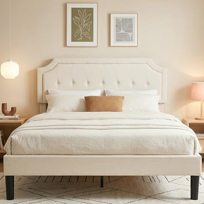 Queen Size Bed Frame with Fabric Upholstered Headboard