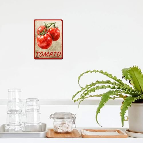 Vegetables Metal Sign Vintage Decor Tomato Sign Farm Wall Decor Sturdy Rust Waterproof Aluminum Signs for Outdoor Yard Garden Easy to Install 5.5x8inch