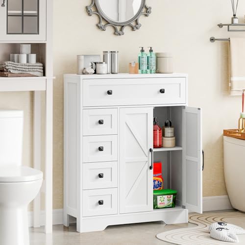 Farmhouse Storage Cabinet with 2 Doors and 5 Drawers