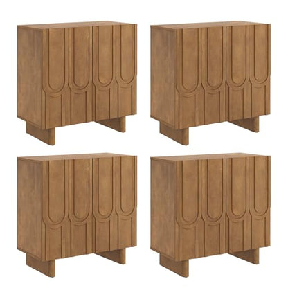 Kelly Mid Century Style Credenza with Geometric Carved Doors (4 Count)
