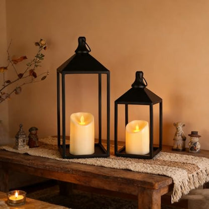 2 Pcs Black Decorative Metal Lanterns Farmhouse Lantern Decor with Candles (70 Count)
