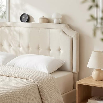 Queen Size Bed Frame with Fabric Upholstered Headboard