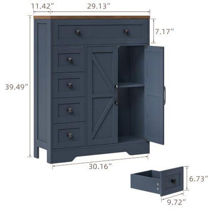 Farmhouse Storage Cabinet with 2 Doors and 5 Drawers