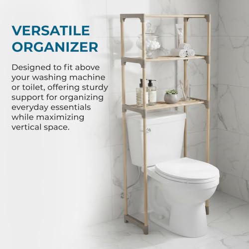 Over-the-Toilet Bathroom Storage Shelf, Wood, Natural, 3-Tier