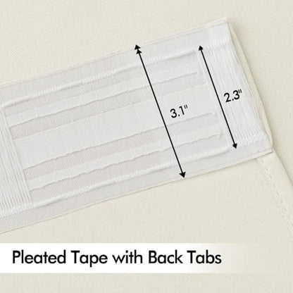 Beige White Back Tab Blackout Curtains 52x63 Inches Long 2 Panel Set