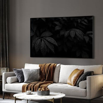 30"x60" Extra Large Framed Wall Art Black and White Botanical Leaves with Raindrops for Home Living Room Bedroom Decor