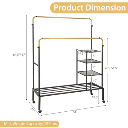 Rolling Double Rods Garment Rack