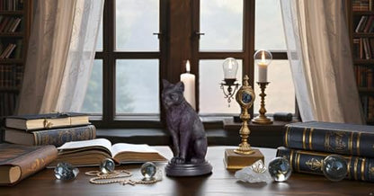Gothic Black Cat Candle Holder Statue