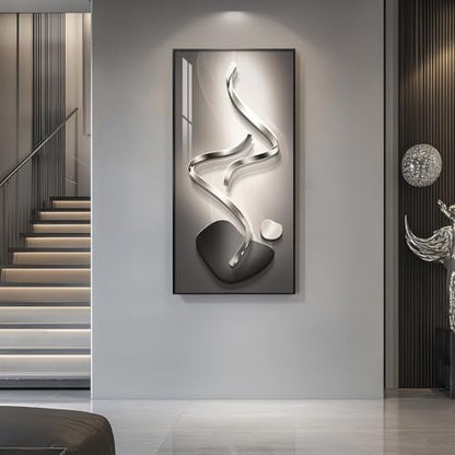Large Framed Black Gray Abstract Wall Art for Living Room