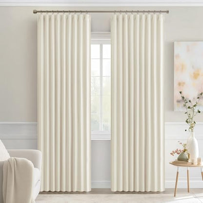 Beige White Back Tab Blackout Curtains 52x72 Inches Long 2 Panel Set