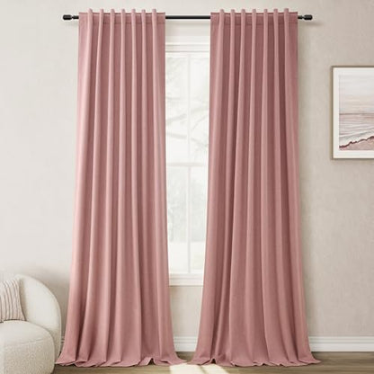 100% Blackout Linen Curtains for Bedroom 96 inches Long (2 Count)
