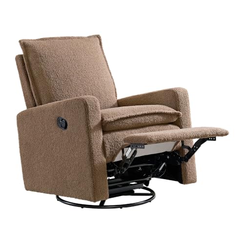 Uptown Upholstered Glider Recliner Rocking Chair 360° Swivel for Nursery and Living Room