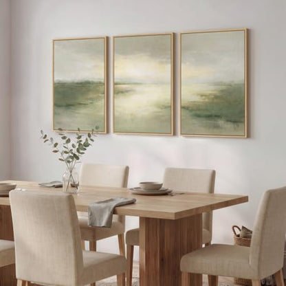 Framed Sage Green Landscape Abstract Wall Art for Bedroom