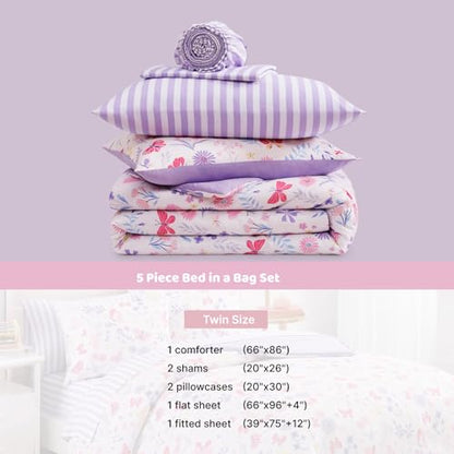 Twin Comforter Set with Sheets for Girls (5 Count)