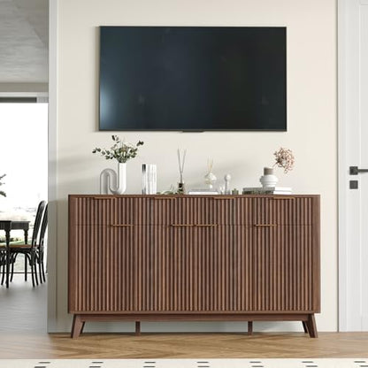 60" Large Farmhouse Sideboard Buffet Cabinet with Storage Drawers & Adjustable Shelves