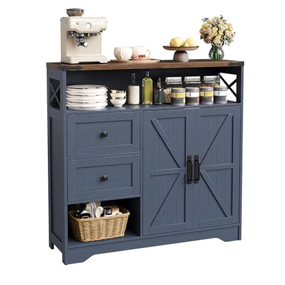 Farmhouse Buffet Sideboard Cabinet with 2 Drawers and Open Shelf