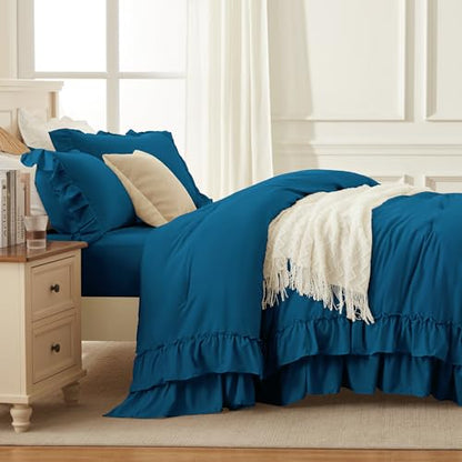 Teal Twin Size Ruffle Comforter Set