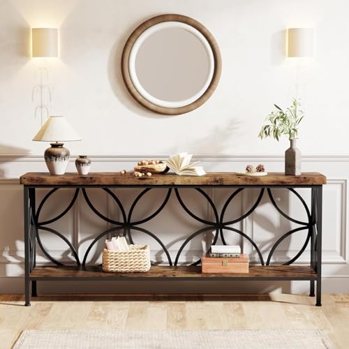 Sofa Table 70.9 Inch Industrial Behind Couch Table with Storage Shelves