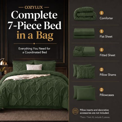 Queen Comforter Set Olive Green (7 Count)