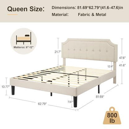 Queen Size Bed Frame with Fabric Upholstered Headboard