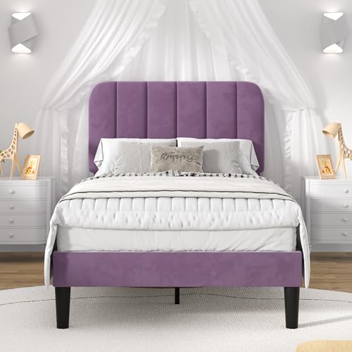 Twin Size Bed Frame with Upholstered Headboard