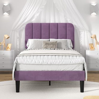 Twin Size Bed Frame with Upholstered Headboard