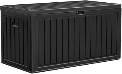 YITAHOME 90 Gallon Large Deck Box, Double-Wall Resin Outdoor Storage Boxes, Deck Storage for Patio Furniture, Cushions, Pool Float, Garden Tools, Lockable & Waterproof (Black)