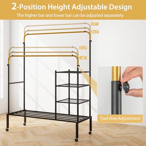 Rolling Double Rods Garment Rack