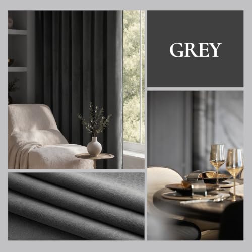 Grey Blackout Velvet Curtains Drapes 96 Inch Long 52"x96" Bedroom (2 Count)