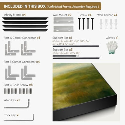 46"x72" Extra Large Framed Wall Art Soft Pastel Hills Dreamy Landscape Illustration for Home Living Room Bedroom Decor