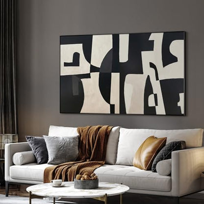 30"x60" Extra Large Framed Wall Art Black and White Abstract Geometric Design