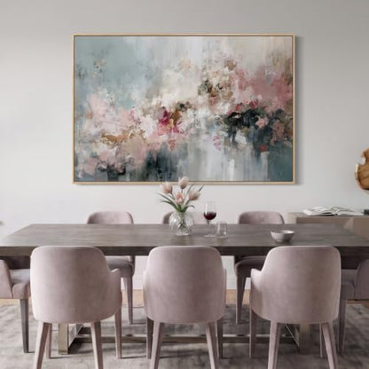 Extra Large Framed Pink Floral Abstract Wall Art for Living Room