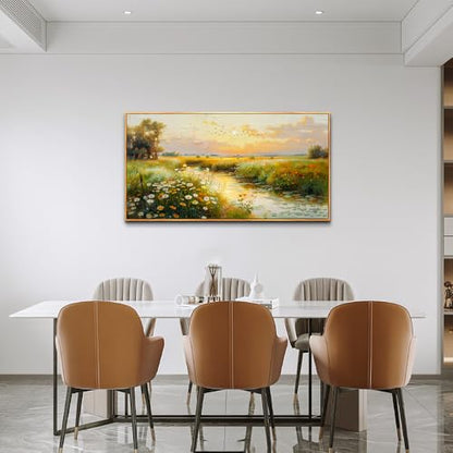 Wood Framed Canvas Wall Art For Living Room Wall Decor For Bedroom Office Wall Decoration Pastoral Scenery Painting Water edge Pictures Artwork Room Aesthetic Home Decor 20x40 In