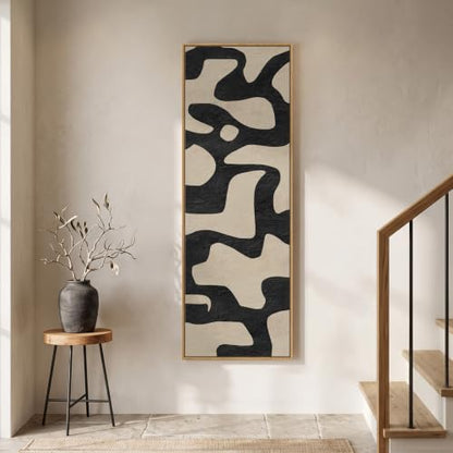 Large Framed Black Beige Abstract Wall Art for Living Room Horizontal 60x20