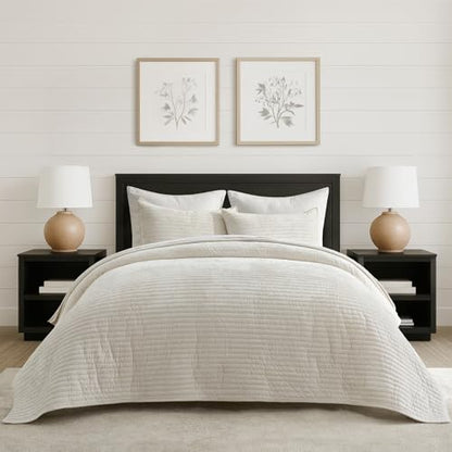 Stripe Channel Luxury Velvet Quilt Set King Size