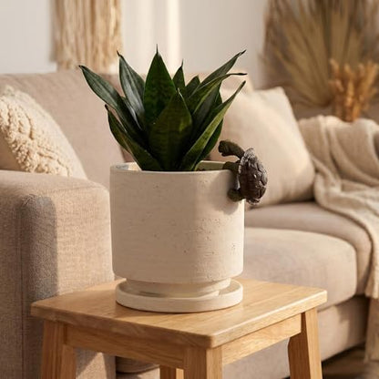Ceramic Plant Pot with Resin Figure