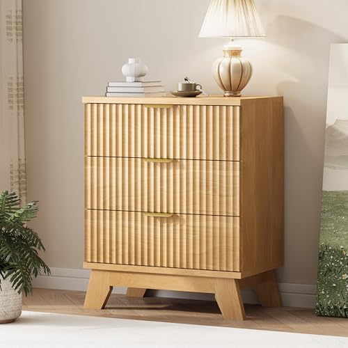 Fluted Dresser for Bedroom with 3 Drawers