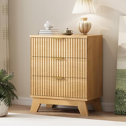 Fluted Dresser for Bedroom with 3 Drawers