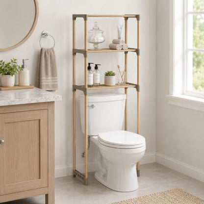 Over-the-Toilet Bathroom Storage Shelf, Wood, Natural, 3-Tier