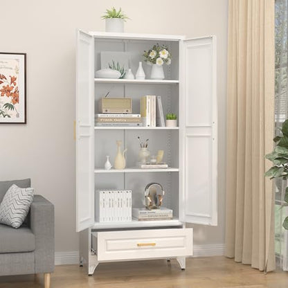 75" Metal Storage Cabinet with Doors and 3 Adjustable Shelves