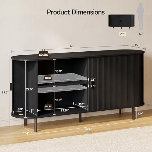 63" Fluted Buffet Sideboard Cabinet with Sliding Door