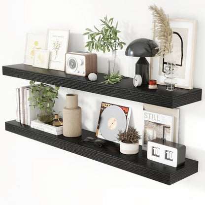 48 Inch Floating Shelves for Wall 8 Inch Deep Black Shelves Set of 2 (2 Count)