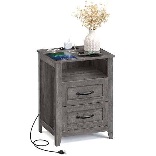 Farmhouse Nightstand with Charging Station