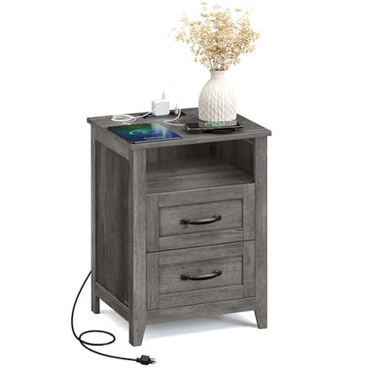 Farmhouse Nightstand with Charging Station