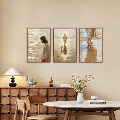 KAlRNE Jesus Walking on Water Religious Christian Wall art Set (3 Count)