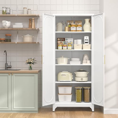 75" Tall Pantry Storage Cabinet with Doors and Adjustable Shelves