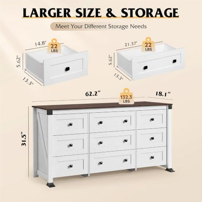 9 Drawer Dresser White