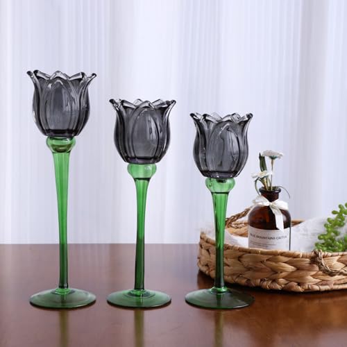 Light Black Flower Tealight Candle Holder Set of 3 Halloween Theme (3 Count)